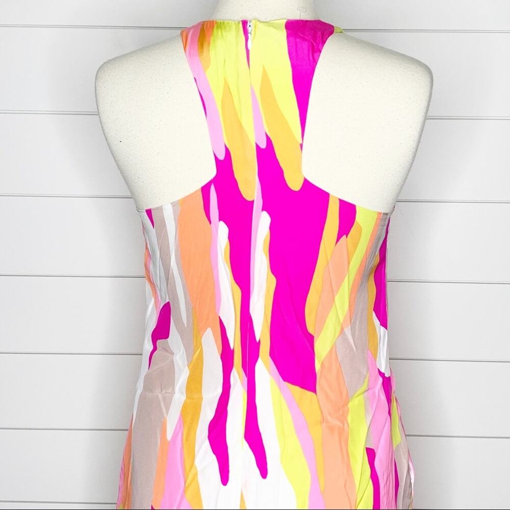 Britt Ryan Abstract Printed Silk Racerback Mini Dress Pink Yellow Small - Picture 7 of 10